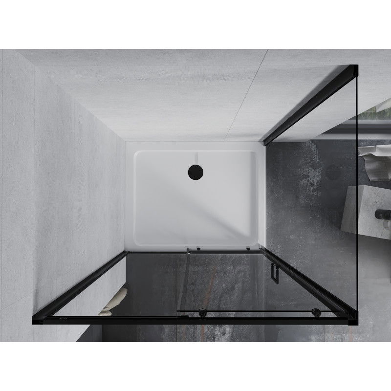 Mexen Apia cabină de duș culisantă 90 x 70 cm, transparentă, neagră + cadă de duș Plat, albă- 840-090-070-70-00-4010B