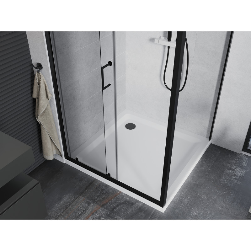 Mexen Apia cabină de duș glisantă 90 x 90 cm, transparentă, neagră + cadă Flat, albă - 840-090-090-70-00-4010B