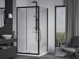 Mexen Apia cabină de duș glisantă 90 x 90 cm, transparentă, neagră + cadă Flat, albă - 840-090-090-70-00-4010B