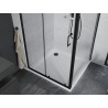 Mexen Apia cabina de duș glisantă 100 x 100 cm, transparentă, neagră + cadă de duș Flat, albă - 840-100-100-70-00-4010B