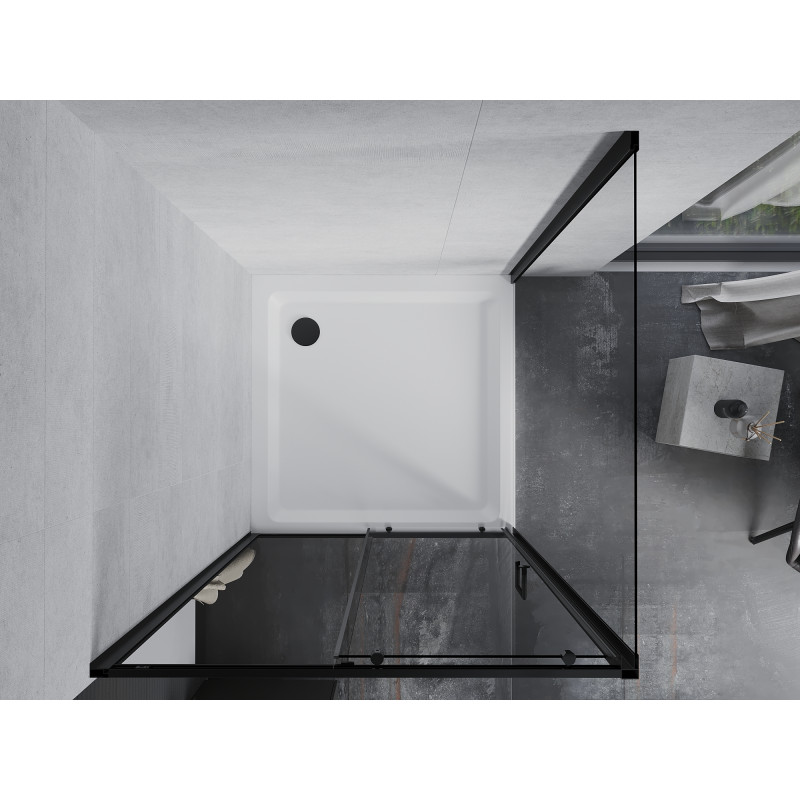 Mexen Apia cabina de duș glisantă 100 x 100 cm, transparentă, neagră + cadă de duș Flat, albă - 840-100-100-70-00-4010B