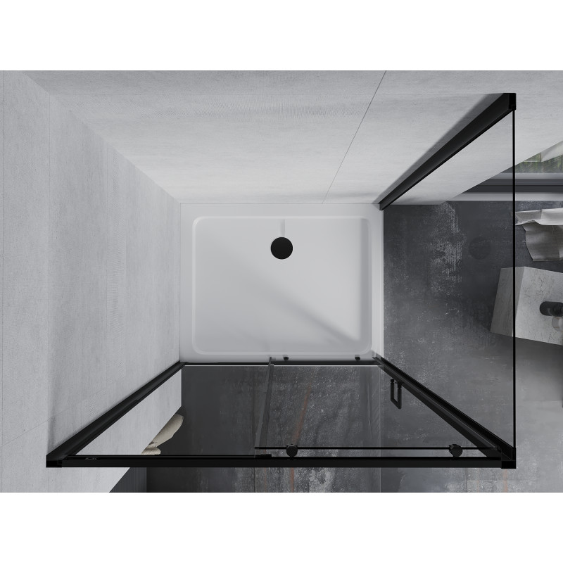 Mexen Apia 110 x 70 cm-es tolóajtós zuhanykabin, áttetsző, fekete + Flat zuhanytálca, fehér - 840-110-070-70-00-4010B