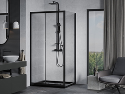 Mexen Apia cabină de duș extensibilă 100 x 70 cm, transparent, Neagră + cadă de duș Flat, Neagră - 840-100-070-70-00-4070B