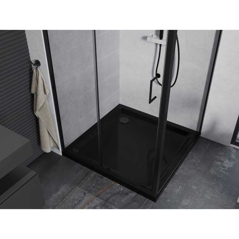 Mexen Apia cabină de duș glisantă 100 x 100 cm, transparentă, neagră + cădiță Flat, neagră - 840-100-100-70-00-4070B