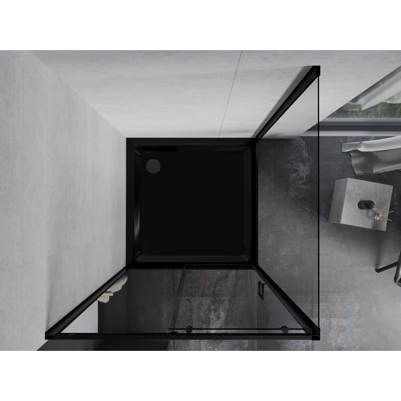 Mexen Apia Cabină de duș cu uși glisante 100 x 100 cm, transparentă, neagră + cadă Flat, neagră - 840-100-100-70-00-4070B
