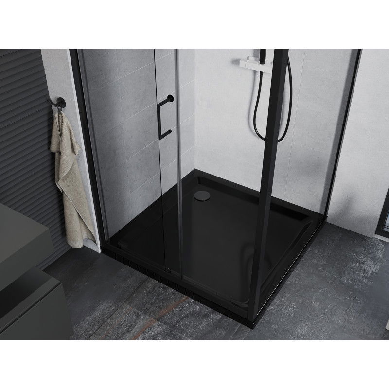 Mexen Apia cabină de duș glisantă 100 x 100 cm, transparentă, neagră + cadă Flat, neagră - 840-100-100-70-00-4070B
