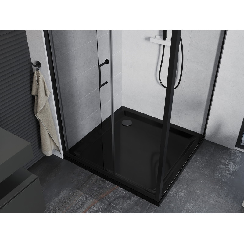 Mexen Apia cabină de duș glisantă 100 x 100 cm, transparentă, neagră + cădiță Flat, neagră - 840-100-100-70-00-4070B