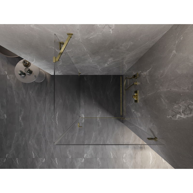 Mexen Lunar-B 90 x 90 cm-es jobb oldali kifelé nyitható zuhanykabin, átlátszó, arany - 832-090-090-50-00-P
