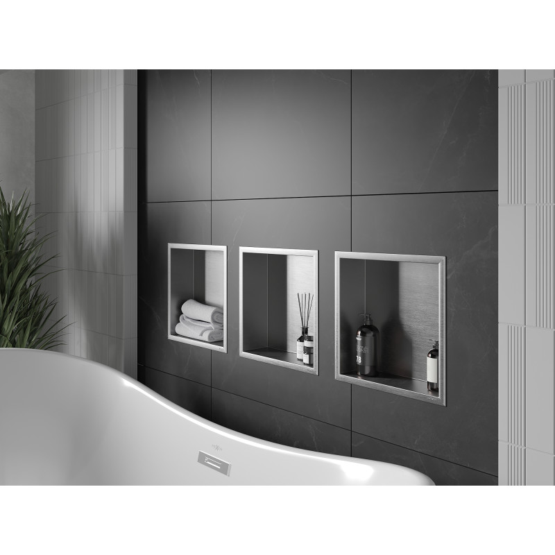 Mexen X-Wall-R 30 x 30 cm-es, peremmel rendelkező fülkeszerű polc, inox - 1910303010