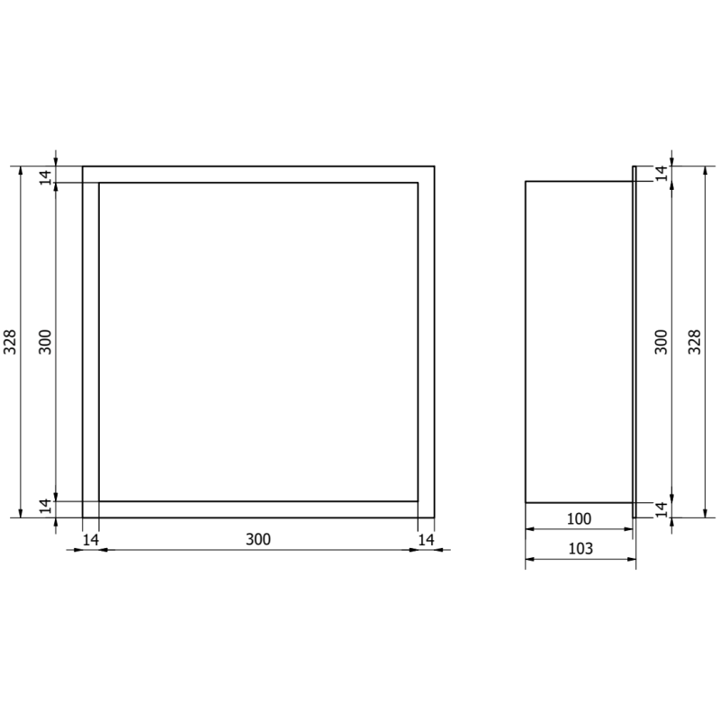 Mexen X-Wall-R fali beépített polc peremmel 30 x 30 cm, fehér - 1920303010