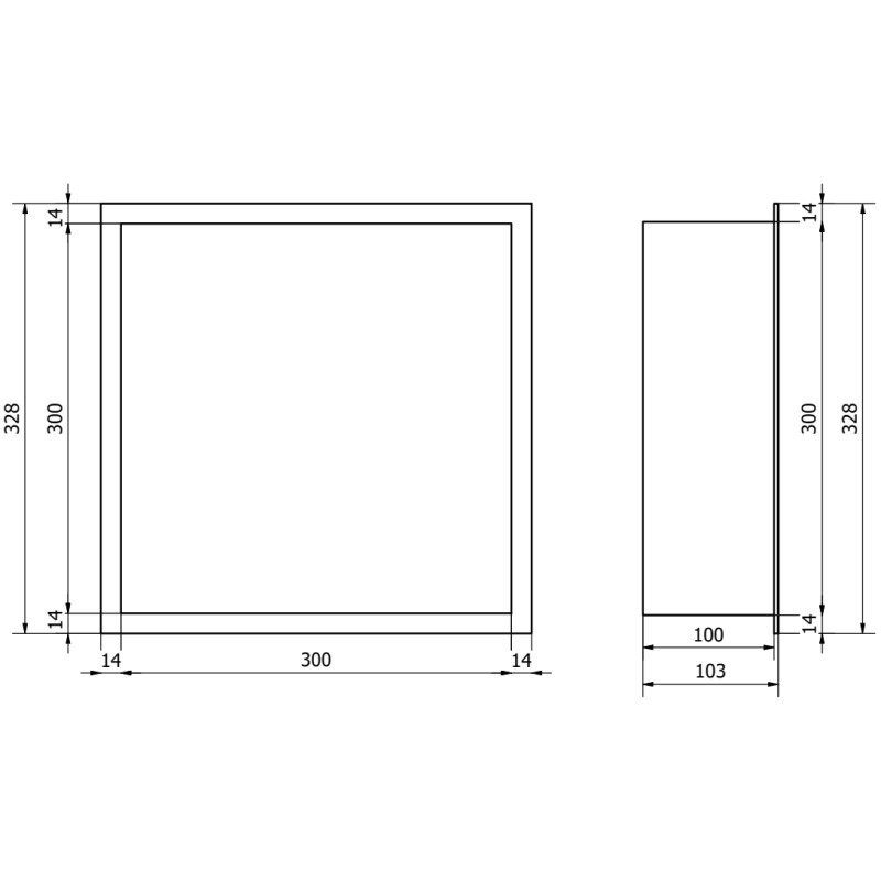 Mexen X-Wall-R süllyesztett polc peremmel 30 x 30 cm, fehér - 1920303010
