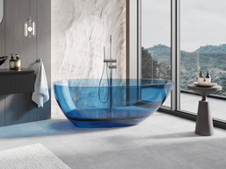 Mexen Glass denim szabadon álló átlátszó fürdőkád 170 x 85 cm, krómozott lefolyó - 58061708507