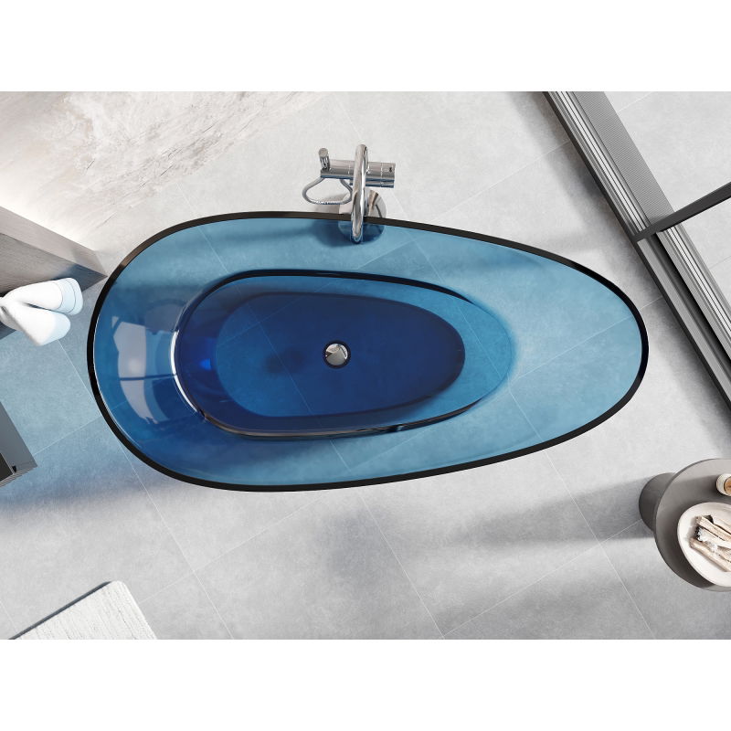 Mexen Glass denim cadă de baie freestanding transparentă 170 x 85 cm, dop crom - 58061708507