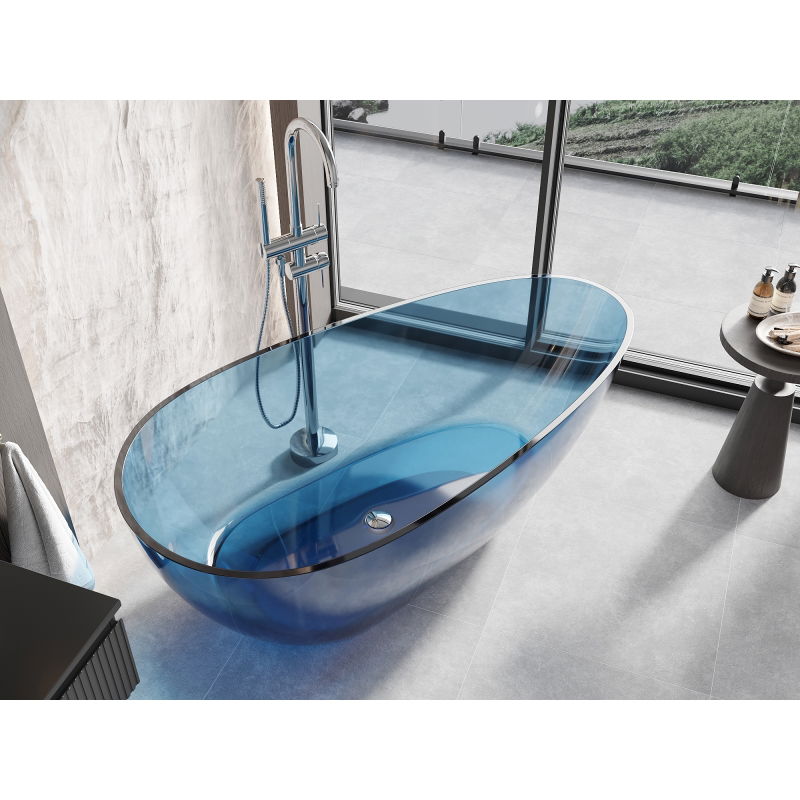 Mexen Glass denim cadă de baie freestanding transparentă 170 x 85 cm, dop crom - 58061708507