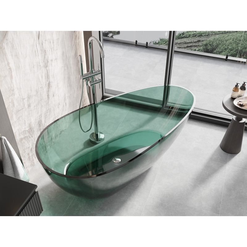 Mexen Glass szabadon álló átlátszó kád 170 x 85 cm, teal, krómozott dugó - 58061708511