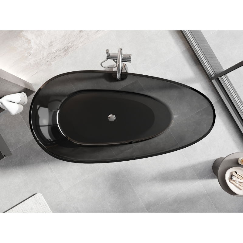 Mexen Glass fekete szabadon álló átlátszó kád 170 x 85 cm, króm lefolyó - 58061708513