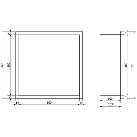Mexen X-Wall-R fürdőszoba süllyesztett polc kerettel 30 x 30 cm, Arany - 1950303010