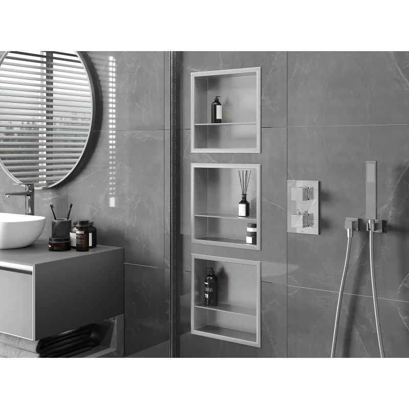 Mexen X-Wall-R fali beépített polc peremmel és polccal 30 x 30 cm, inox - 1910303010S