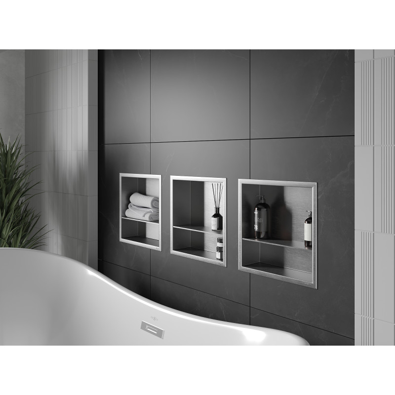 Mexen X-Wall-R fül nélküli polc peremmel és polccal 30 x 30 cm, inox - 1910303010S