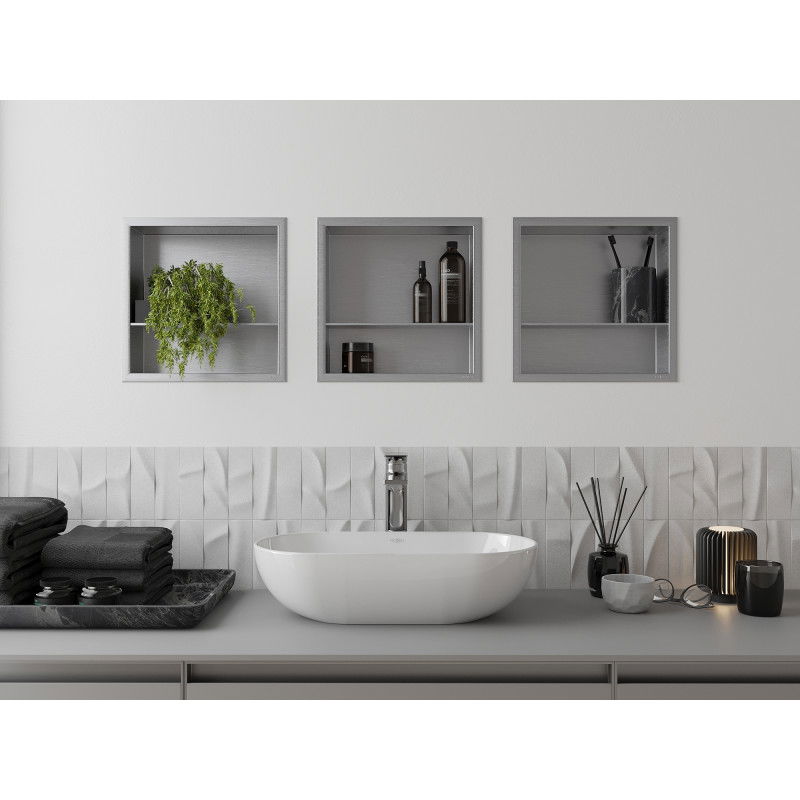 Mexen X-Wall-R fali beépített polc peremmel és polccal 30 x 30 cm, inox - 1910303010S