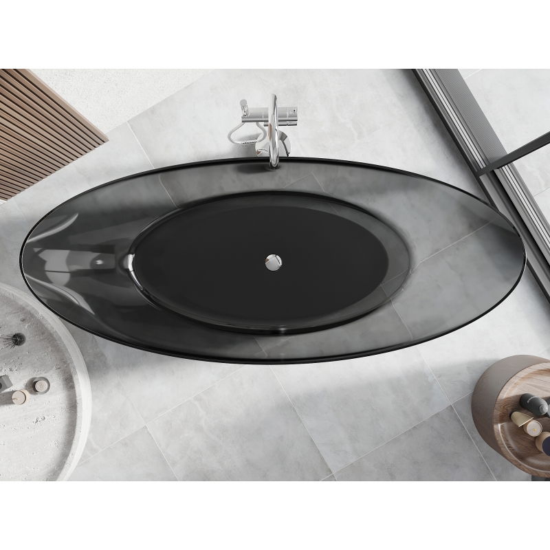 Mexen Vea fekete szabadon álló átlátszó kád 180 x 80 cm, króm dugó - 58091808013