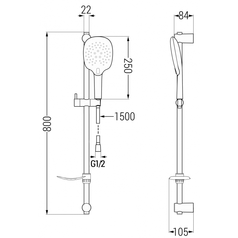 Mexen DF22 set de duș glisant, negru - 785224582-70