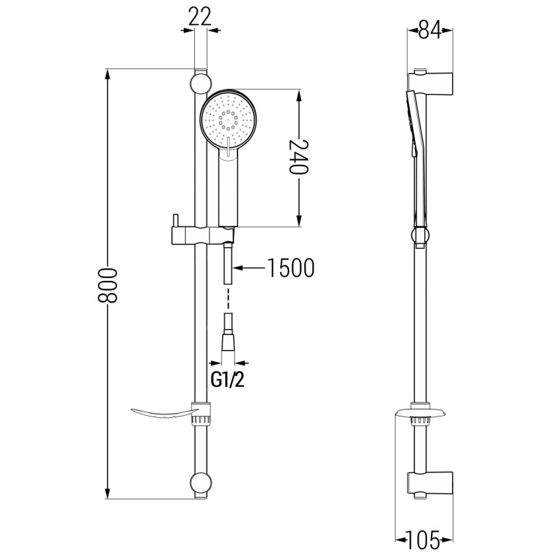 Mexen DF40 set de duș glisant, gri armat periat - 785404582-66