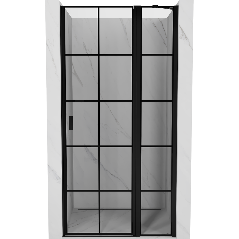 Mexen Mist zuhanyajtó, jobbos, nyíló, 85 cm, fekete rácsos, fekete - 8A4-085-000-70-77-P