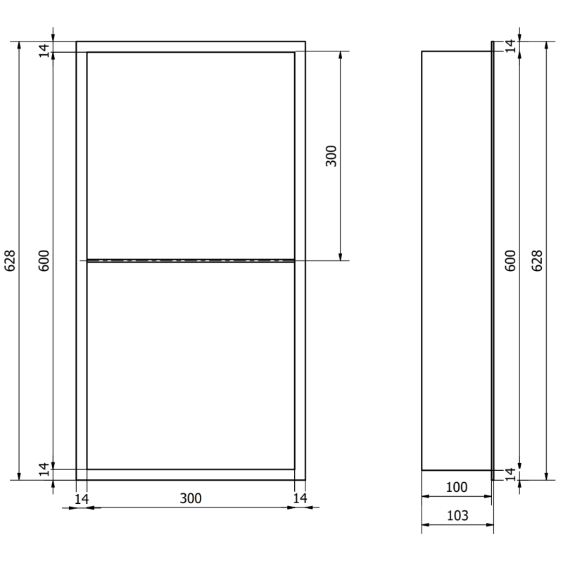 Mexen X-Wall-R fürdőszoba süllyesztett polc kerettel és polccal 60 x 30 cm, Arany - 1950603010S