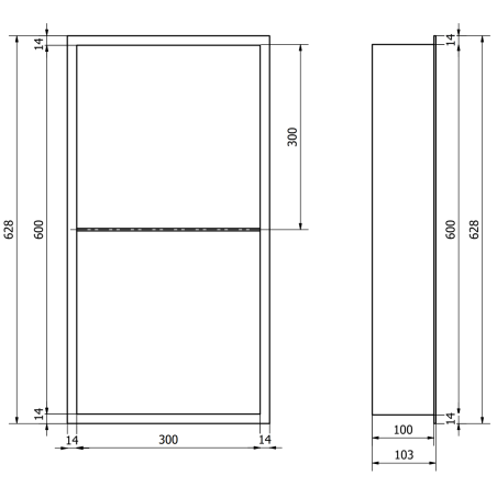 Mexen X-Wall-R fürdőszoba süllyesztett polc kerettel és polccal 60 x 30 cm, Arany - 1950603010S