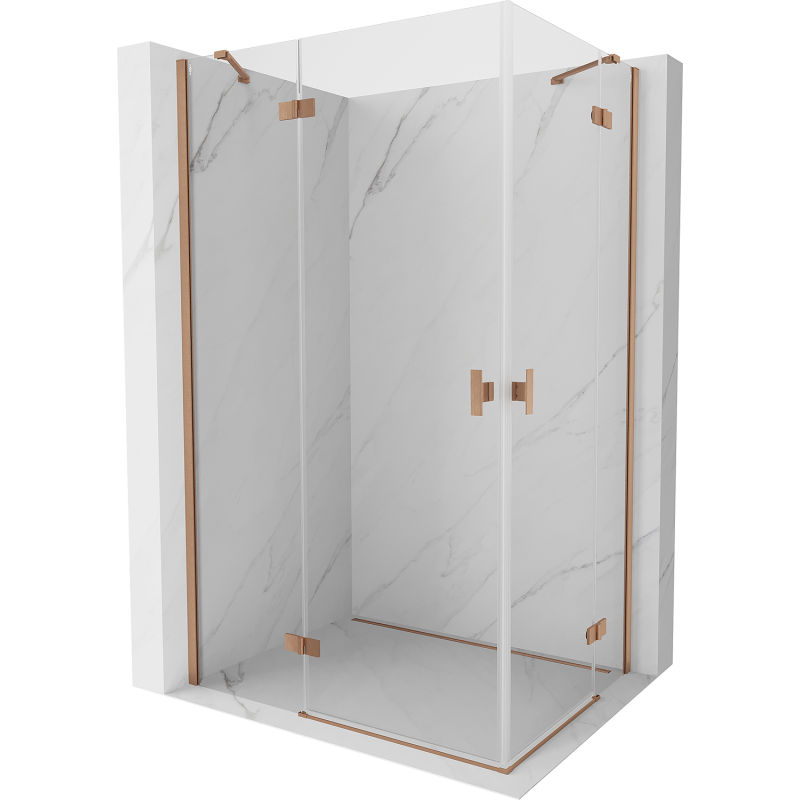 Mexen Mist H Duo 85 x 95 cm-es nyíló zuhanykabin, átlátszó, ecsetelt réz - 8A5-085L-095P-65-00