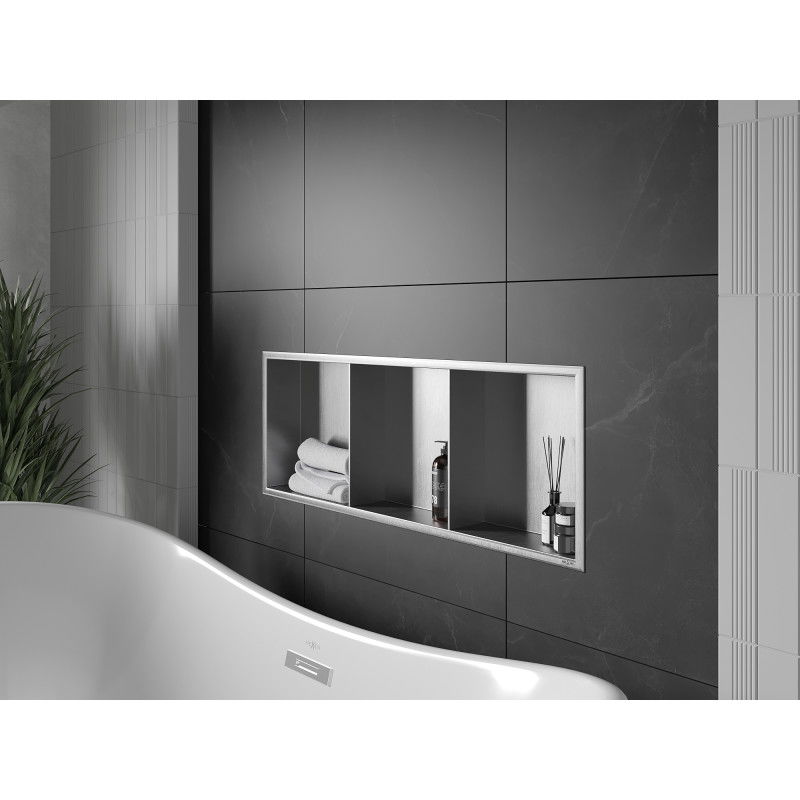 Mexen X-Wall-R süllyesztett polc peremmel és polccal 90 x 30 cm, inox - 1910903010S