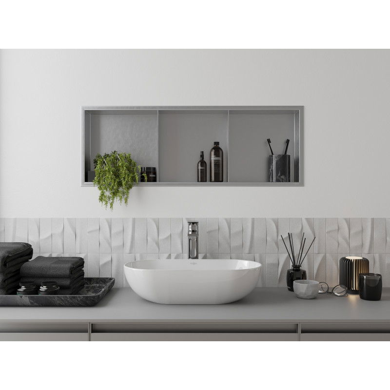 Mexen X-Wall-R süllyesztett polc peremmel és polccal 90 x 30 cm, inox - 1910903010S