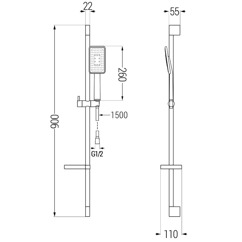 Mexen DS54 fekete, csúsztatható zuhanykészlet - 785544583-71