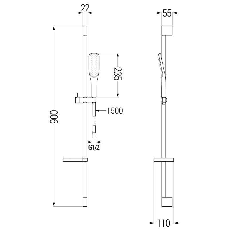 Mexen DS49 csúszó zuhanykészlet, fekete/arany - 785494583-57