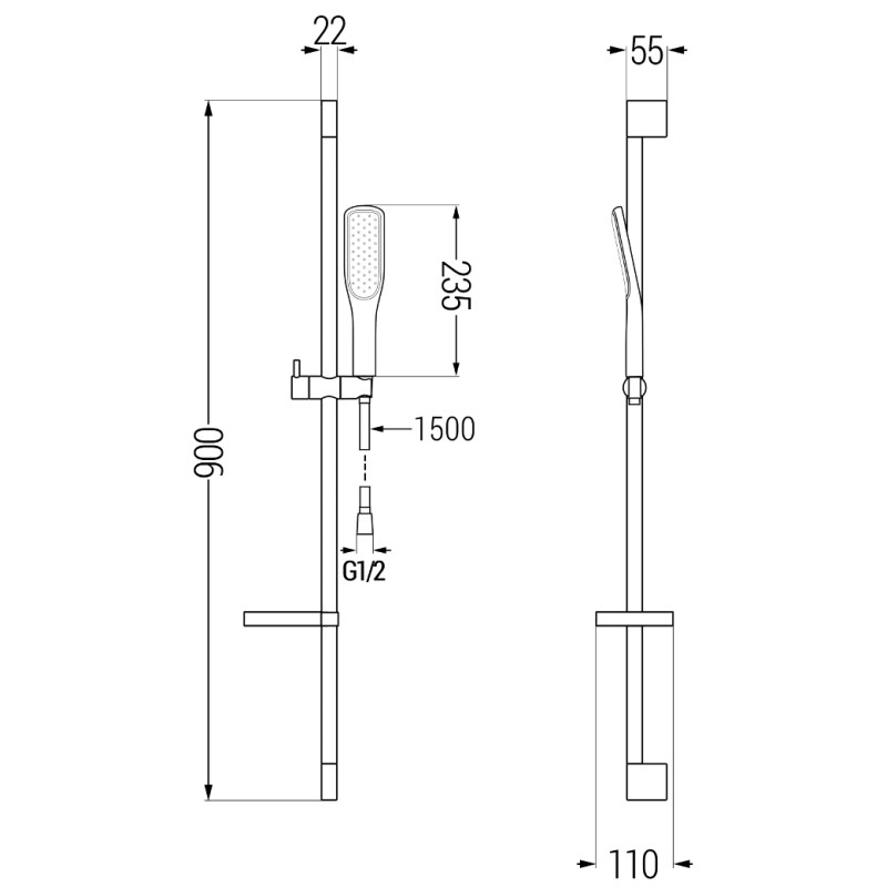 Mexen DS49 set de duș cu bară glisantă, negru/auriu - 785494583-57
