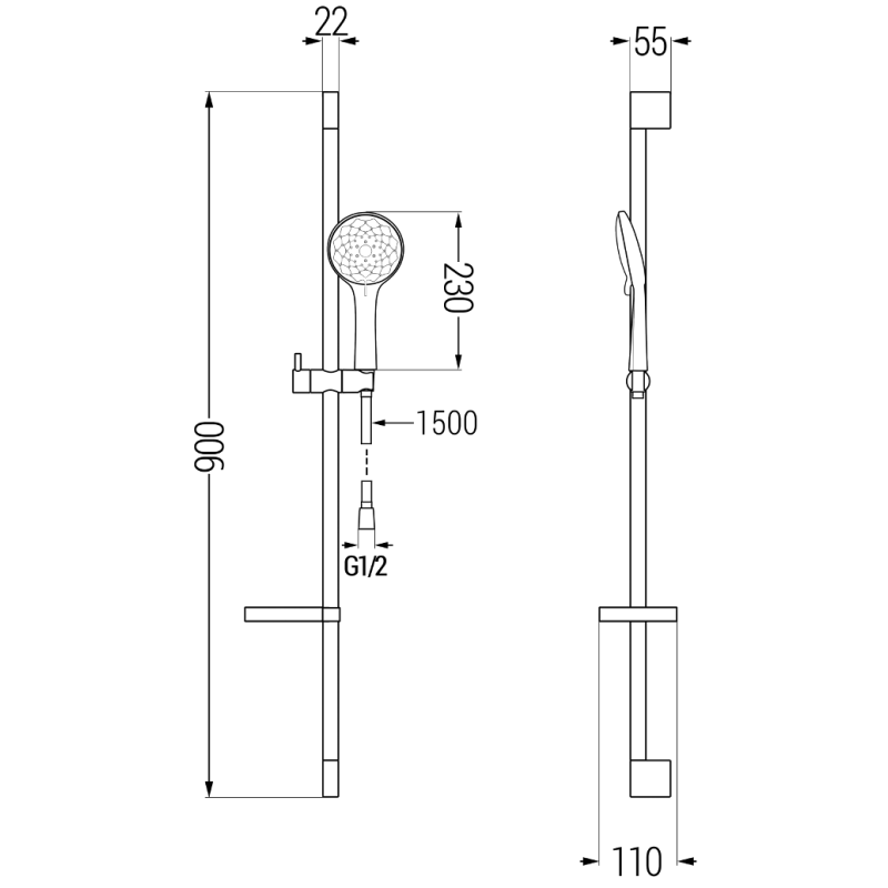 Mexen DS74 csúsztatható zuhanykészlet, fekete - 785744583-70