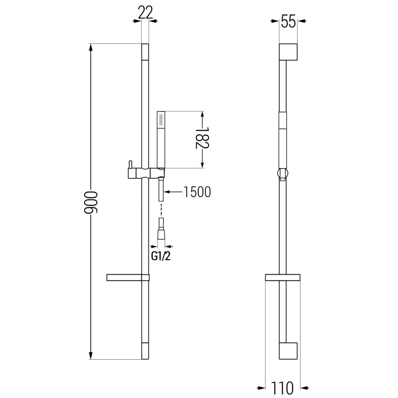 Mexen DS70 set de duș cu bară glisantă, negru - 785704583-70