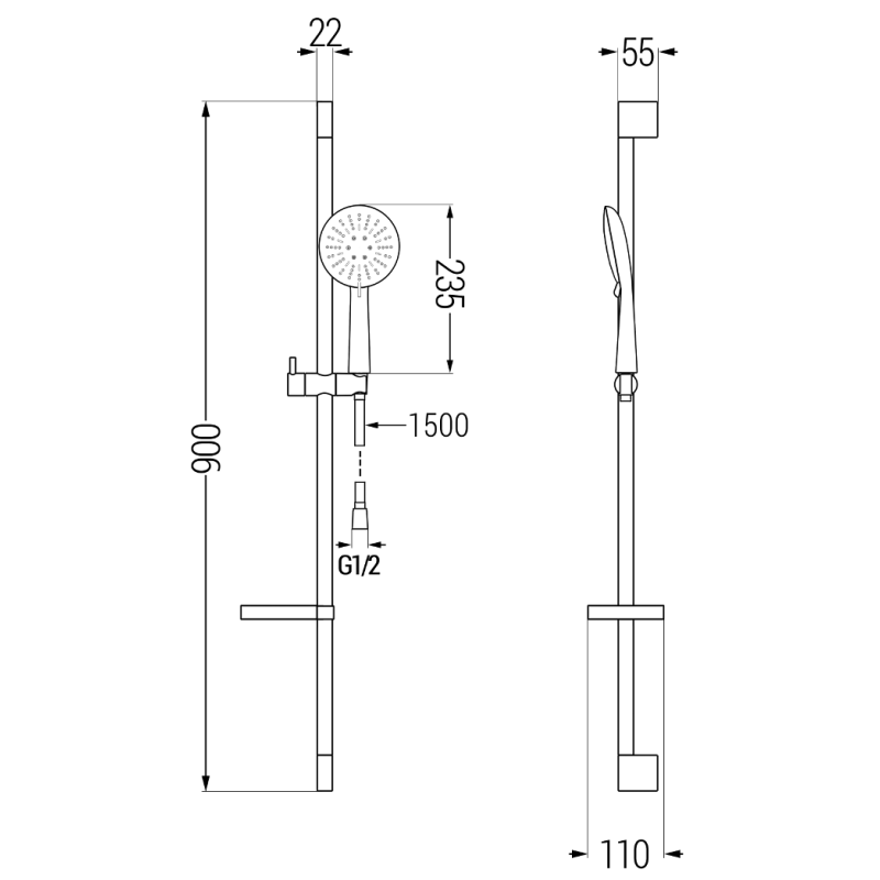 Mexen DS67 set de duș glisant, negru - 785674583-70