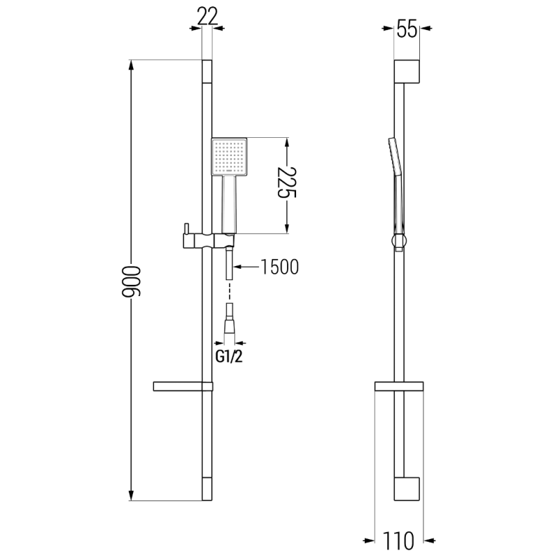 Mexen DS45 csúsztatható fekete zuhanykészlet - 785454583-70