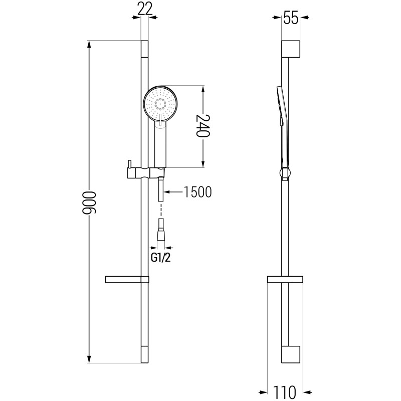 Mexen DS40 set de duș glisant, negru - 785404583-70