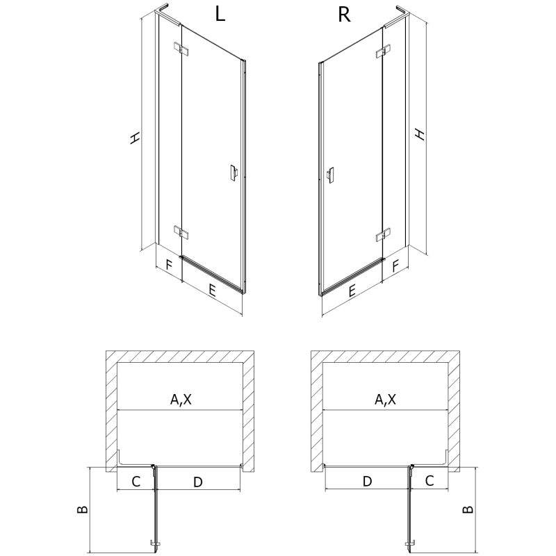 Mexen Mist-H L uși de duș batante stânga 90 cm, transparent, cupru periat - 8A5L-090-000-65-00-L