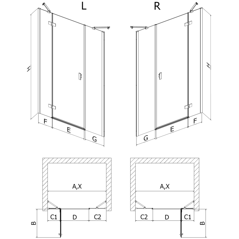 Mexen Mist-H uși de duș batante dreapta 125 cm, transparent, cupru periat - 8A5-125-001-65-00-P