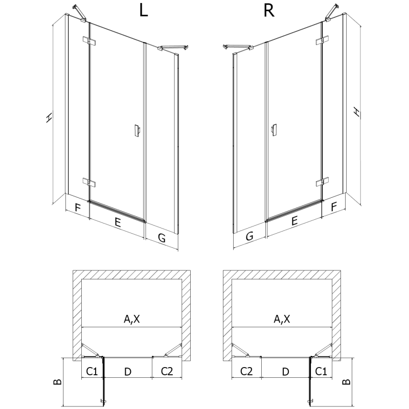 Mexen Mist-H uși de duș batante dreapta 140 cm, transparent, cupru periat - 8A5-140-001-65-00-P