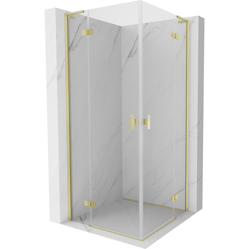 Mexen Mist-H L Duo nyitható zuhanykabin 90 x 90 cm, átlátszó, arany kefefinish - 8A5L-090L-090P-55-00