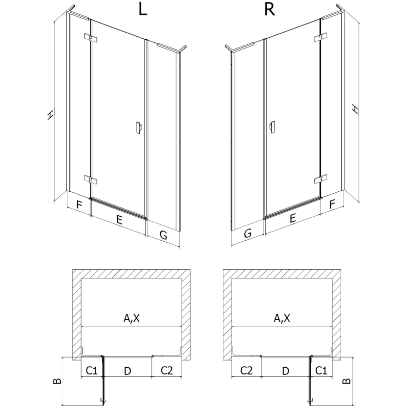 Mexen Mist-H L zuhanyajtó nyíló jobb 125 cm, átlátszó, arany - 8A5L-125-001-50-00-P