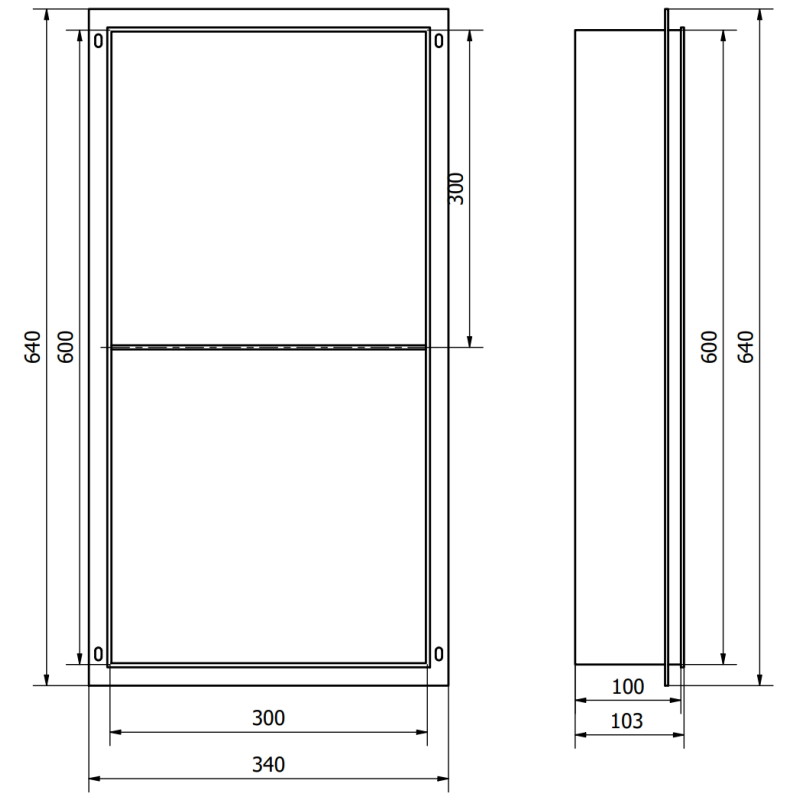 Mexen X-Wall-NR raft încastrat fără flanșă cu poliță 60 x 30 cm, alb - 1921603010S