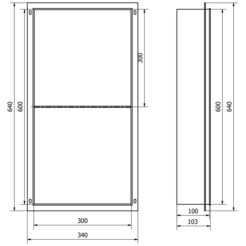 Mexen X-Wall-NR raft incastrat fără flanșă cu poliță 60 x 30 cm, negru - 1971603010S