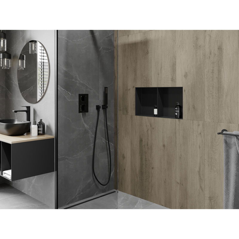 Mexen X-Wall-NR raft incastrat fără flanșă cu poliță 60 x 30 cm, negru - 1971603010S