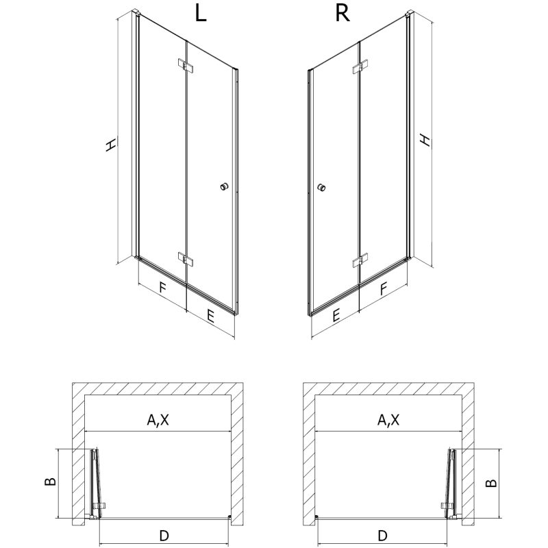 Mexen Mist-F ușă de duș pliabilă dreapta 85 cm, transparent, auriu periat - 8A6-085-000-55-00-P